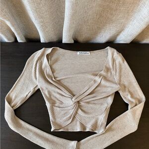 Reformation Taupe Twist Front Cropped Sweater